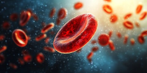 Fototapeta premium Dramatic illustration of a blood cell among others at a microscopic level, bringing attention to the complexity of circulatory biology.