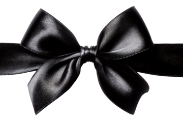 Elegant black satin ribbon tied in a bow isolated on white or transparent png