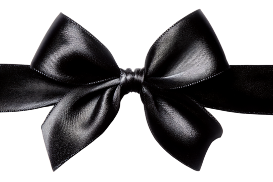 Elegant black satin ribbon tied in a bow isolated on white or transparent png