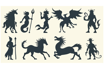 Mythical Creatures Silhouette Set Fantasy Illustration
