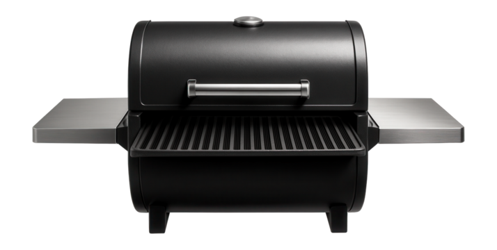 Heavy-duty charcoal grill with cast iron grates, providing excellent heat retention for homemade steaks.