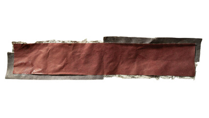 Red rectangular text box background with halftone texture created from a torn newspaper