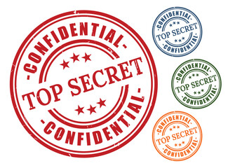 Top Secret Confidential Badge Collection, Grunge Rubber Official Seal Stamp Set  