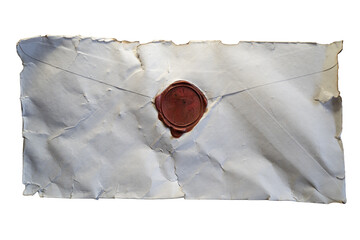Damaged Old Envelope with Red Wax Seal for Wizard Invitation