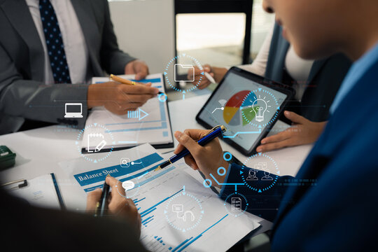 Digital transformation technology strategy, Person using laptop, tablet and smartphone with of things. transformation of ideas and the adoption.