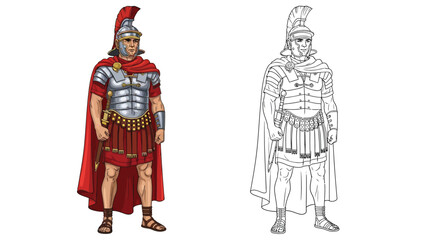 Roman General Coloring Page with Detailed Colored and Outline Uniform Ancient Roman History
