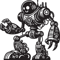 Robot Boy Minimalist Cyborg black white