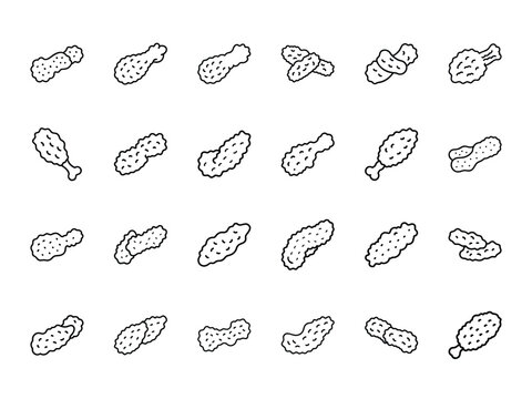 Comprehensive Collection of Outline Icons for Fast Food, Fried Chicken, Meals, and Condiments
