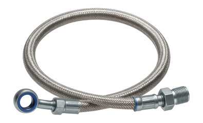 Steel-braided hydraulic brake hose with zinc-plated fittings for motorcycles