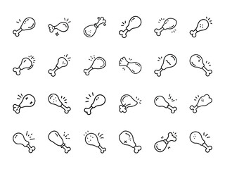 Comprehensive Collection of Outline Icons for Fast Food, Fried Chicken, Meals, and Condiments