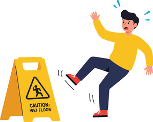Caution Wet Floor - Flat Vector Safety Sign Illustration