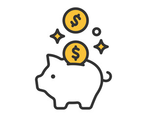 ドル硬貨が飛び込む豚の貯金箱 ベクターアイコン