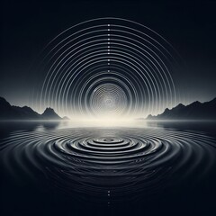 A ripple effect of concentric circles spreading across a still b