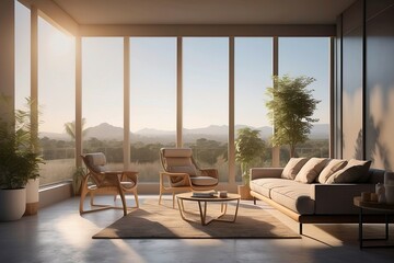 Modern Living Room with Floor-to-Ceiling Windows