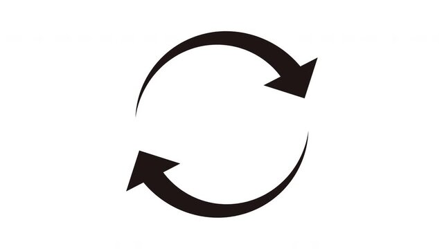 2つの矢印が回転するアニメーション　回転矢印 サイクル矢印 ループ リロード  黒 単体