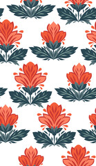 Vector seamless pattern with decorative flowers in row. Texture with stylized red flowers on white background. Summer floral backdrop for wallpaper and wrapping paper