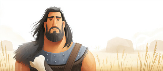 Stylized illustration of the biblical hero Samson, standing strong with a jawbone weapon. A modern character design symbolizing faith, divine strength, and legendary power from the Old Testament.