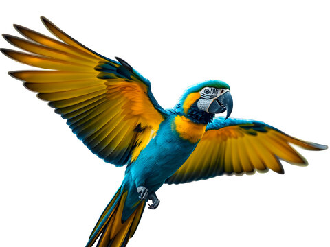 3D rendering of a blue and yellow macaw parrot isolated on white background