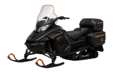 Touring snowmobile with a high windshield and ample storage compartments for long-distance rides