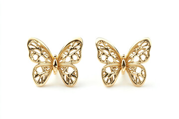 Fototapeta premium Feminine Gold Butterfly Shaped Stud Earrings in 3D Rendered Jewelry.