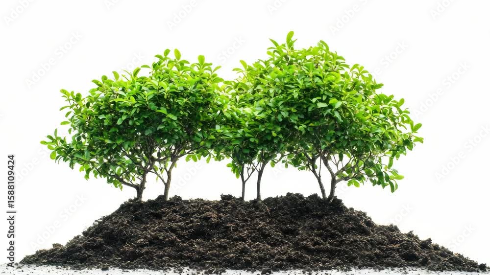Poster set of three small saplings in soil with growth and development concept