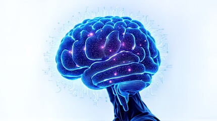 Digital brain circuit board technology design ideal for tech presentations, websites, and educational materials. Great for showcasing innovation and connectivity.