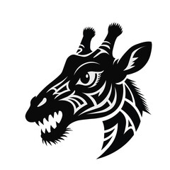 Giraffe Head Illustration in Black and White Tribal Style