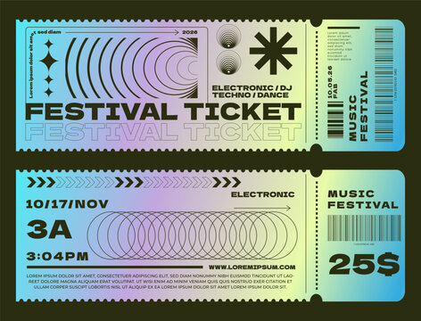 Vibrant Festival Tickets for Electronic/Music Event in 2026. Modern, colorful, and stylized festival tickets featuring vibrant gradients and bold typography.