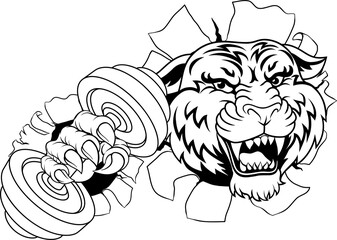 Tiger Weight Lifting Dumbbell Gym Animal Mascot