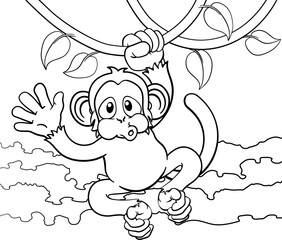 Monkey Singing On Jungle Vines Waving Cartoon