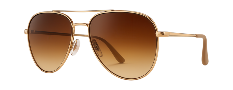 Gold-rimmed aviator sunglasses with gradient brown lenses