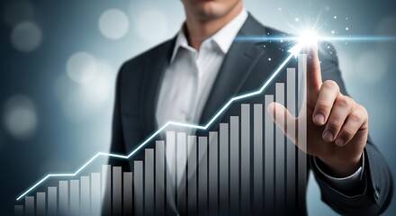 Businessman pointing at a rising graph indicating business growth