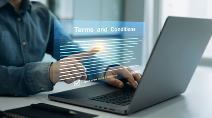 Terms and conditions for employers concept.Law and rules in company.Digital contract that describes the terms and conditions for work.