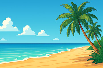 Vector Illustration of a Tropical Beach with Palm Trees