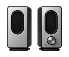 USB-powered desktop speakers with slim profile and volume knob for laptop connectivity