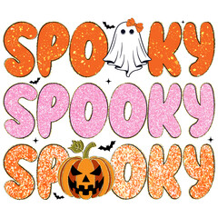 Spooky Halloween PNG Illustration – Ghost, Pumpkin, Bat, Haunted Elements – Transparent Background

