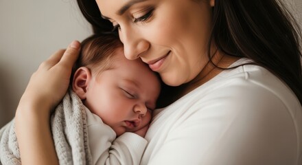 Child sleeping peacefully while being cradled in mother's arms, displaying a tender moment of parental love and affection. Close-up highlights emotional bond between child and parent