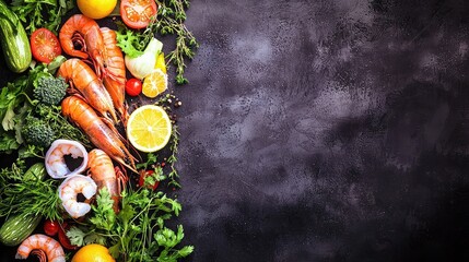 Fresh prawns with vegetables and herbs creating culinary delight