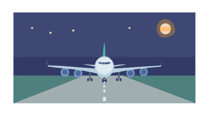 Naklejka premium Airplane landing at night vector illustration for travel and transportation industry graphic design and art