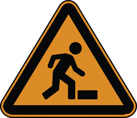 Warning sign for tripping hazard with a person stepping over an obstacle