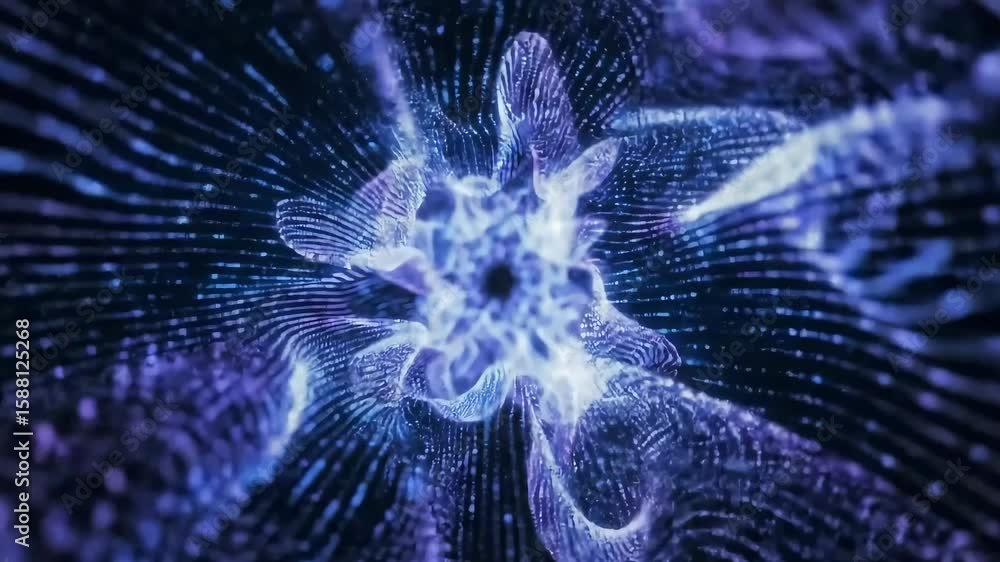 Poster abstract blue particle waves flowing and spiraling, elegant and mesmerizing background