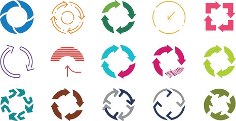 Diverse arrows symbols illustrate various process cycles and iterative workflows