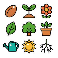 Plant Icons:  Vibrant Vector Set for Nature, Ecology & Sustainability