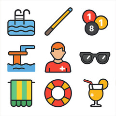 Pool Icons: Stylish Vector Set for Recreation & Leisure Businesses