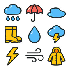 Rain Icons:  Charming Vector Set for Weather Apps & Designs