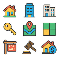 Real Estate Icons: Modern Vector Illustrations for Business