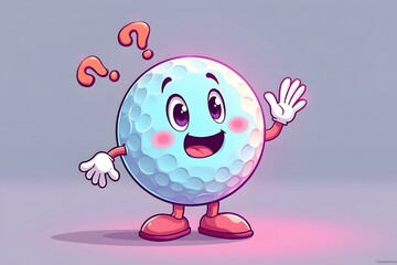neon pastel cute golf ball character mascot with confused gesture isolated cartoon in flat style design