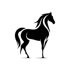 Obraz premium Black horse silhouette vector illustration design and white background.