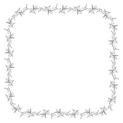 Delicate hand-drawn floral border features intricate leaves arranged symmetrically, ideal for adding a charming touch to invitations or stationery.