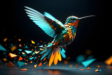 Fototapeta premium Flying wild hummingbirds and tropical birds on branches with colorful flower illustrations